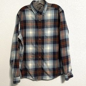 Eddie Bauer Mens Large Button Down Flannel  Classic Fit Blue And Red Plaid Shirt